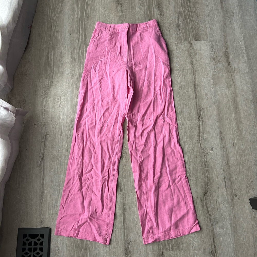 H&M pink linen pants size XS